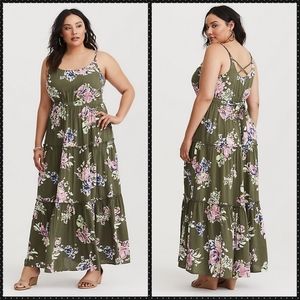 Torrid
Olive Floral Tiered Challis Maxi Dress